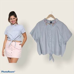 Riverdale NWT Betty Size 4X  Tie Front Top Hot Topic 100% Cotton Cosplay Blouse